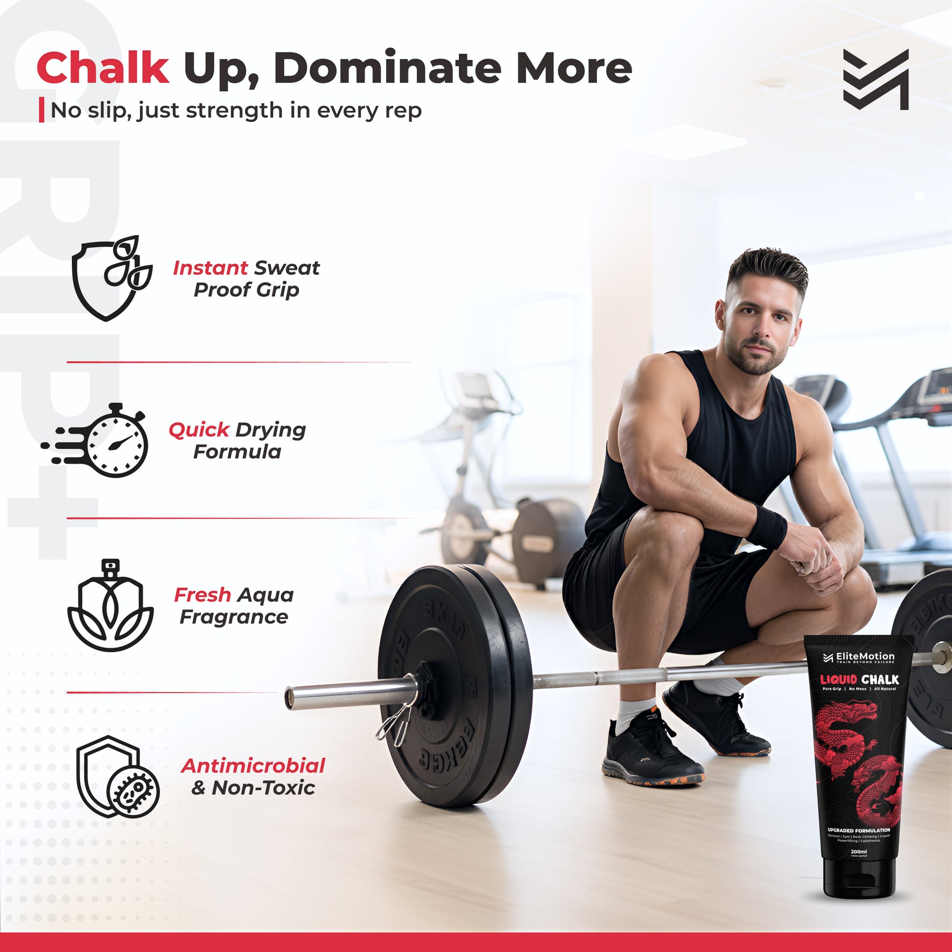 EliteMotion™ Liquid Chalk for Gym | Strong Grip, Sweat-Proof, No-Mess | Powerlifting, Climbing, CrossFit, Gymnastics (200ml Tube)