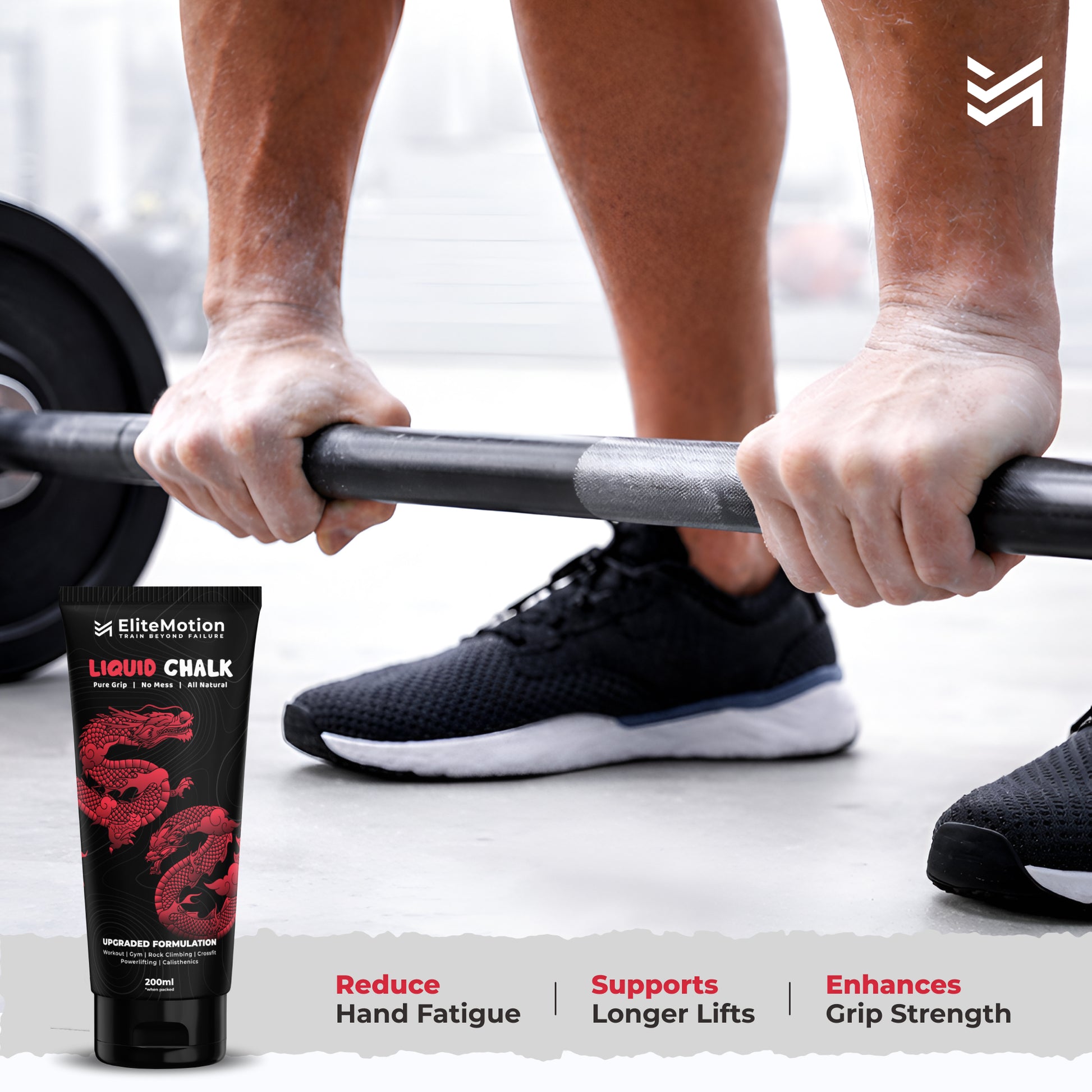 EliteMotion™ Liquid Chalk for Gym | Strong Grip, Sweat-Proof, No-Mess | Powerlifting, Climbing, CrossFit, Gymnastics (200ml Tube)