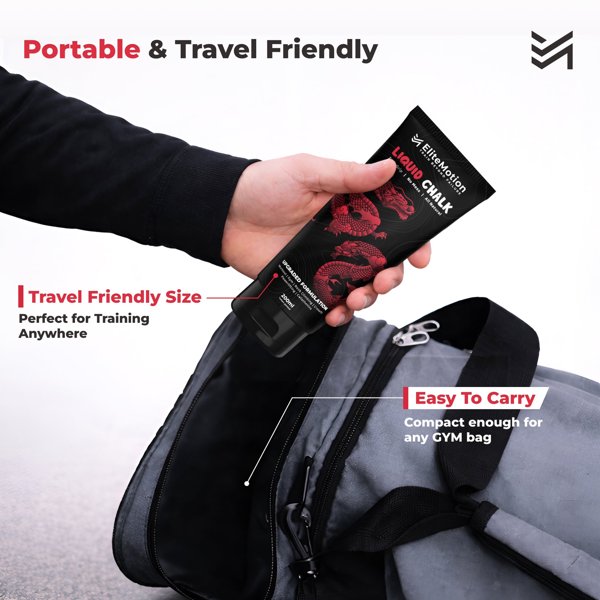 EliteMotion™ Liquid Chalk for Gym | Strong Grip, Sweat-Proof, No-Mess | Powerlifting, Climbing, CrossFit, Gymnastics (200ml Tube)