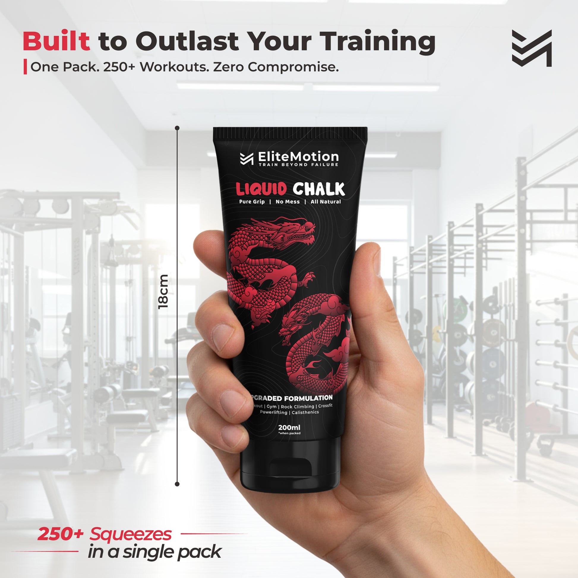 EliteMotion™ Liquid Chalk for Gym | Strong Grip, Sweat-Proof, No-Mess | Powerlifting, Climbing, CrossFit, Gymnastics (200ml Tube)
