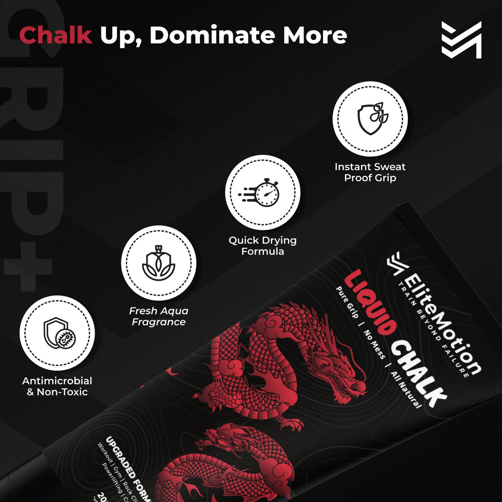 EliteMotion™ Liquid Chalk for Gym (200ml Tube) | Strong Grip, Sweat-Proof, No Mess Chalk | Powerlifting, Rock Climbing, CrossFit, Gymnastics