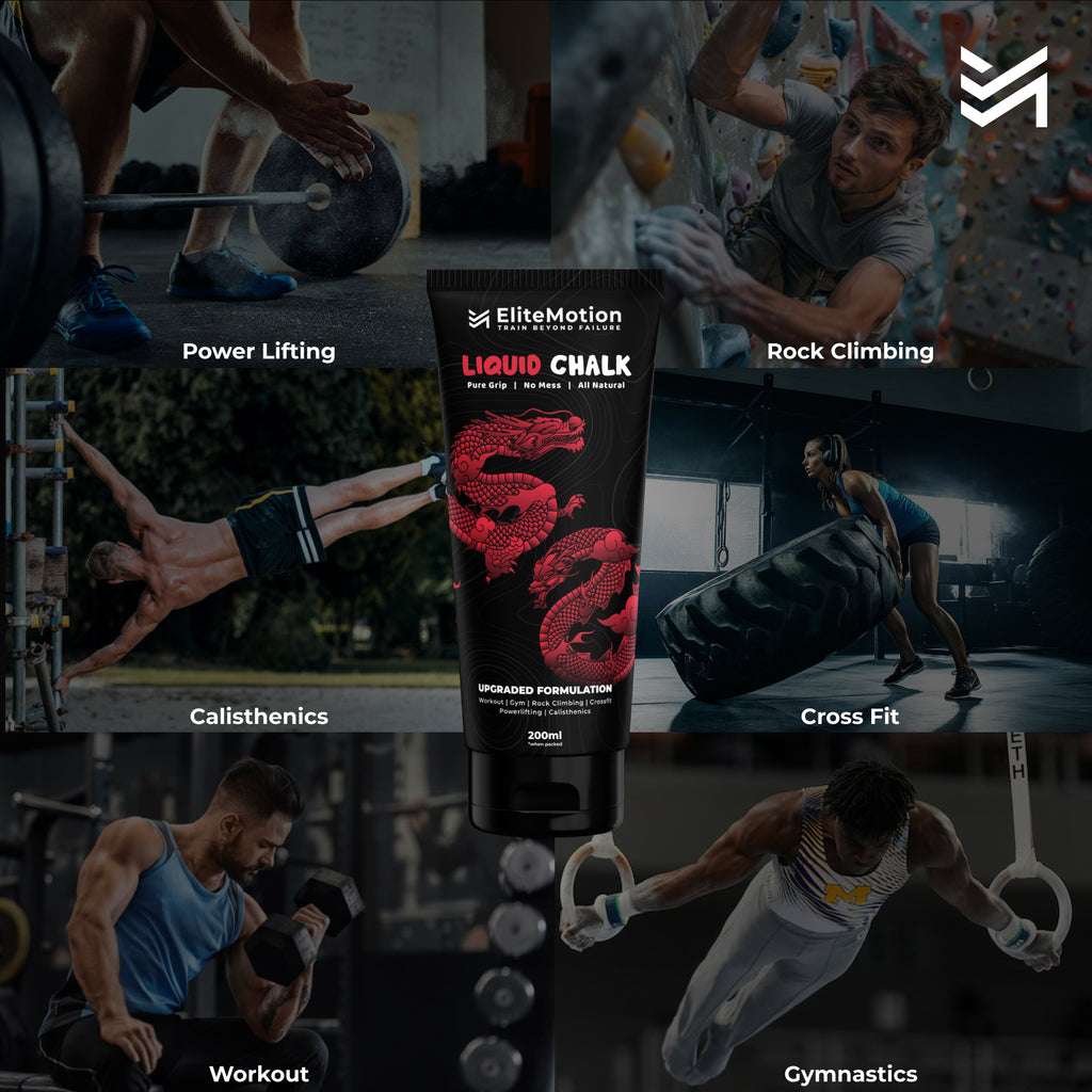 EliteMotion™ Liquid Chalk for Gym (200ml Tube) | Strong Grip, Sweat-Proof, No Mess Chalk | Powerlifting, Rock Climbing, CrossFit, Gymnastics